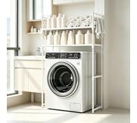 kumamart Étagère Lave-Linge 2 Niveaux avec Crochets, Meuble Rangement Métal
