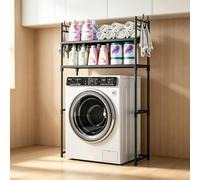 kumamart Étagère Lave-Linge 2 Niveaux avec Crochets, Meuble Rangement Métal