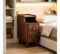 kumamart Meuble de Nuit 2 Tiroirs Table de Chevet Étroite en Bois Massif | Meuble de nuit étroit avec plateau rebord, bords arrondis de sécurité et pieds solides.(Walnut,7.87in)