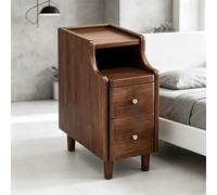 kumamart Petite Table d'appoint en Bois Dur sélectionné avec étagères | Paire de tiroirs, œillet à l'arrière, kit coulissant silencieux, canal de descente de cordon(Walnut color,30*40*50cm)