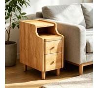 kumamart Petite Table d'appoint en Bois Dur sélectionné avec étagères | Paire de tiroirs, œillet à l'arrière, kit coulissant silencieux, canal de descente de cordon(Natural wood color,25*40*50cm)
