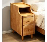 kumamart Petite Table d'appoint en Bois Massif avec étagères | Paire de tiroirs, œillet à l'arrière, kit coulissant silencieux, canal de descente de cordon(Natural wood color,30*40*50cm)