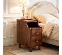 kumamart Petite Table d'appoint en Bois Massif avec étagères | Paire de tiroirs, œillet à l'arrière, kit coulissant silencieux, canal de descente de cordon(Walnut color,25*40*50cm)