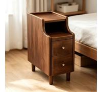 kumamart Petite Table d'appoint en Bois Naturel for Chambre à Coucher | Bac de rangement double, encoche d'alimentation arrière, chemin à roulettes silencieux(Walnut color,25*40*50cm)