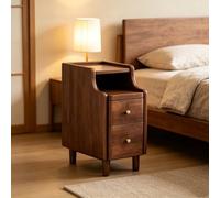 kumamart Petite Table d'appoint en Bois véritable for Chambre à Coucher | Bac de rangement double, encoche d'alimentation arrière, chemin à rouleaux silencieux(Walnut color,25*40*50cm)
