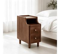 kumamart Petite Table de Bout en Bois Naturel avec étagères | Paire de tiroirs, œillet à l'arrière, kit coulissant silencieux(Walnut color,30*40*50cm)