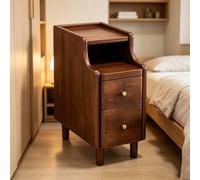 kumamart Petite Table de Bout en Bois véritable avec étagères | Paire de tiroirs, œillet à l'arrière, kit coulissant silencieux(Walnut color,30*40*50cm)
