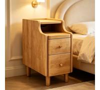kumamart Petite Table de Bout en Bois véritable avec étagères | Paire de tiroirs, œillet à l'arrière, kit coulissant silencieux(Natural wood color,25*40*50cm)