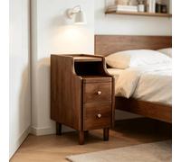 kumamart Petite Table de Chevet en Bois de qualité supérieure avec étagères | Paire de tiroirs, œillet à l'arrière, kit coulissant silencieux(Walnut color,20*40*50cm)