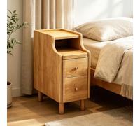 kumamart Petite Table de Chevet en Bois de qualité supérieure avec étagères | Paire de tiroirs, œillet à l'arrière, kit coulissant silencieux(Natural wood color,20*40*50cm)