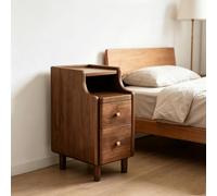 kumamart Petite Table de Chevet en Bois Dur sélectionné avec étagères | Paire de tiroirs, œillet à l'arrière, kit coulissant silencieux(Walnut color,25*40*50cm)