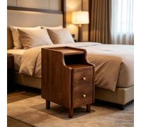 kumamart Petite Table de Chevet en Bois Massif avec étagères | Paire de tiroirs, œillet à l'arrière, kit coulissant silencieux(Walnut color,25*40*50cm)