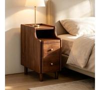 kumamart Petite Table de Chevet en Bois Massif avec étagères | Paire de tiroirs, œillet à l'arrière, kit coulissant silencieux(Walnut color,20*40*50cm)