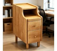 kumamart Petite Table de Chevet en Bois Naturel avec étagères | Paire de tiroirs, œillet à l'arrière, kit coulissant silencieux, canal de descente de cordon(Natural wood color,30*40*50cm)