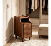 kumamart Petite Table de Chevet en Bois Naturel avec étagères | Paire de tiroirs, œillet à l'arrière, kit coulissant silencieux, canal de descente de cordon(Walnut color,20*40*50cm)
