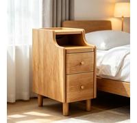 kumamart Table d'appoint compacte en Bois véritable avec étagères | Paire de tiroirs, œillet au dos(Natural wood color,20*40*50cm)