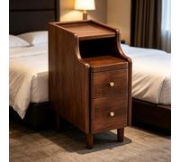 kumamart Table d'appoint compacte en Bois véritable avec étagères | Paire de tiroirs, œillet au dos(Walnut color,30*40*50cm)