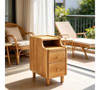 kumamart Table d'appoint compacte en Bois véritable for Chambre à Coucher | Bac de rangement double, encoche d'alimentation arrière(Natural wood color,20*40*50cm)