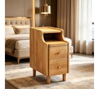 kumamart Table de Bout compacte en Bois Naturel avec étagères | Paire de tiroirs, œillet à l'arrière, kit coulissant silencieux(Natural wood color,30*40*50cm)