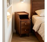 kumamart Table de Bout compacte en Bois véritable avec étagères | Paire de tiroirs, œillet à l'arrière, kit coulissant silencieux(Walnut color,30*40*50cm)