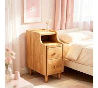 kumamart Table de Chevet compacte en Bois Naturel avec étagères | Paire de tiroirs, œillet à l'arrière, kit coulissant silencieux(Natural wood color,20*40*50cm)