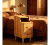 kumamart Table de Chevet compacte en Bois Naturel avec étagères | Paire de tiroirs, œillet à l'arrière, kit coulissant silencieux(Natural wood color,20*40*50cm)