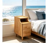 kumamart Table de Chevet en Bois Massif Peu encombrante avec étagères | Paire de tiroirs, œillet à l'arrière, kit coulissant silencieux(Natural wood color,25*40*50cm)