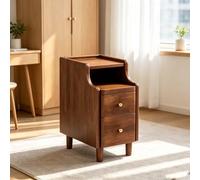 kumamart Table de Nuit compacte en Bois de qualité supérieure avec étagères | Paire de tiroirs, œillet à l'arrière, kit coulissant silencieux(Walnut color,20*40*50cm)