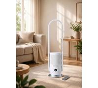 Kumtel Purificateur d'air sans lame et ventilateur 2 en 1, filtre HEPA 13, 9 vitesses, oscillation à 80°, télécommande, blanc