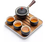 Kungfu Tee Set Céramique Set de thé portable de voyage, théière à rotation 360, 4 tasses, plateau, sac de voyage
