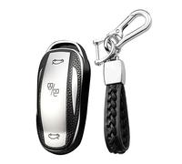 KUNIO Coque de Protection e Voiture pour Tesla Model X en Cuir TPU Texture Porte-clés télécommande Étui de Protection pour clés Modèle X Argent