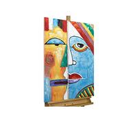 KunstLoft Tableau peinture moderne | 100% PEINT À LA MAIN | 60x90cm | Peinture sur toile 'Two Faces' | Visage | Multicolore | Deco murale salon
