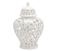 Kuntesetty Vase Potiche Jarre Décor Carvé Artisanale Céramique Blanche Lattice Couvercle Finition Brillante pour Salon Mariage Table Collection
