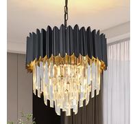 KUNYEEE Lampe à suspension en cristal moderne de luxe, lustre en cristal noir, lustre à 3 niveaux Raindrop lumière plafonnier encastré pour salle à manger, Φ40cm