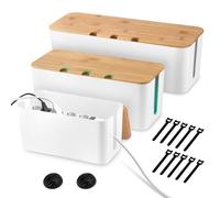 KUOFANY Lot de 3 Boîte de Rangement de Câbles, Boîte de Gestion des Câbles avec Couvercle en Bambou, Multiprise, Cache-Câble Electrique, Boîte à Câbles pour Cacher Les Câbles (3 Tailles)