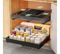KUOGAS 2er Pack Tiroir Coulissant de Cuisine, Tiroir Coulissant 4-fach verstellbar, Organizer de Placard de Cuisine et Tiroir (Noir (2 Pièces) 32 À 48 Cm de Large, 42 À 58 Cm de Profondeur)