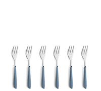 Kuppels Prisma Lot de 6 fourchettes à gâteau en acier inoxydable 18/0 pour 6 personnes, bols en plastique de qualité supérieure, bleu denim, antirouille et lave-vaisselle