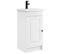 KUPTYERFG Armoire de salle de bain avec lavabo Blanc 42 x 40 x 84,5 cm | Lavabo compact pour salle de bain avec matériau en bois robuste, boutons en métal, lavabo intégré et porte d'armoire pratique