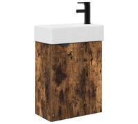 KUPTYERFG Armoire de salle de bain avec lavabo et robinet, 4 pièces, 45,5 | Lavabo mural compact pour petites salles de bains et WC d'invités avec lavabo en céramique et mitigeur noir.