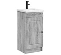 KUPTYERFG Armoire de salle de bain avec lavabo Gris Sonoma 42 x 40 x 84,5 | Lavabo compact avec robinet et boutons métalliques pour toilettes d'invités et petite salle de bain. Design en bois robuste.