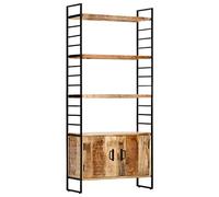 KUPTYERFG Bibliothèque à 4 niveaux - 80 x 30 x 180 cm - Étagère industrielle en bois de manguier massif et métal - Étagère vintage en bois avec 3 étagères et 2 portes pour salon et bureau
