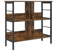 KUPTYERFG Bibliothèque en chêne fumé - 82 x 32 x 79 cm - Design industriel - En bois et acier - Avec 4 compartiments - Étagère ouverte pour salon, bureau et bureau à domicile