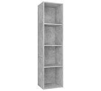 KUPTYERFG Bibliothèque grise béton - 36 x 30 x 143 cm - Étagère sur pied en bois - Bibliothèque ou horizontale comme meuble TV - Étagère basse moderne avec 4 compartiments pour le salon