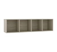 KUPTYERFG Bibliothèque TV basse en chêne Sonoma 143 x 30 x 36 cm | Étagère murale flexible pour salon ou bureau avec 4 compartiments spacieux et capacité de charge de 50 kg.