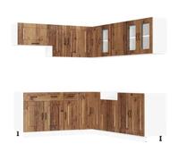 KUPTYERFG Ensemble de 11 armoires de cuisine Kalmar aspect bois vieilli | Meuble de cuisine modulaire et armoire suspendue en bois robuste avec beaucoup d'espace de rangement pour la cuisine et la