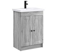 KUPTYERFG Ensemble de meubles de salle de bain 2 pièces avec lavabo gris | Ensemble complet pratique pour WC d'invités et salle de bain : meuble bas en bois avec boutons métalliques