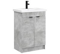 KUPTYERFG Ensemble de meubles de salle de bain gris béton avec lavabo 2 | Lavabo compact pour salle de bain et salle de bain d'invités en bois robuste avec robinet intégré et espace de rangement.