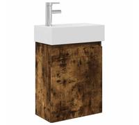 KUPTYERFG Ensemble lavabo 45,5 x 25,5 cm avec lavabo et robinet en chêne | Idéal pour une salle de bain compacte : meuble mural effet chêne avec lavabo en céramique et mitigeur argenté.