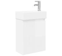 KUPTYERFG Ensemble lavabo avec meuble bas et robinet, blanc brillant | Armoire suspendue compacte pour salle de bain d'invités et petites pièces, avec lavabo en céramique et valve de vidange