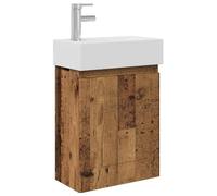 KUPTYERFG Ensemble lavabo de salle de bain avec robinet en bois vieilli | Lavabo compact pour salle de bain d'invités : armoire murale effet bois vieilli avec lavabo en céramique et mitigeur.